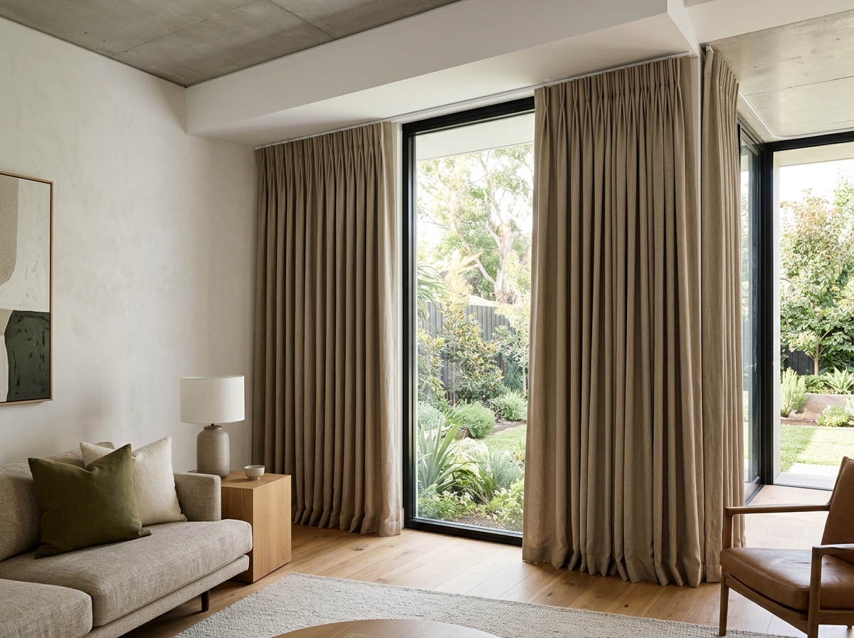 Classic pinch pleat curtains with tailored gathered headings