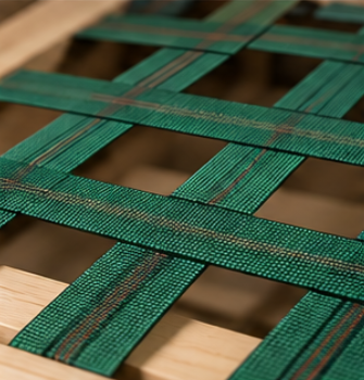 High-strength interlaced elastic webbing support on a sofa seat frame